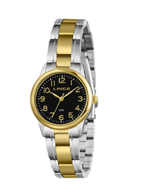 Relógio Lince Feminino Prata e dourado com fundo preto