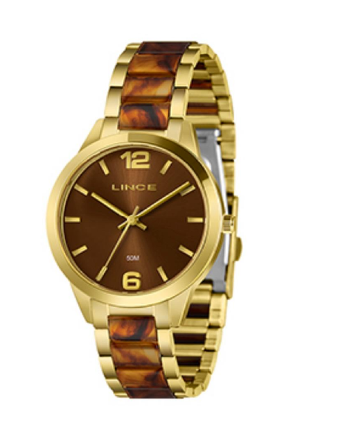 Relógio Lince Feminino dourado com madri pérola