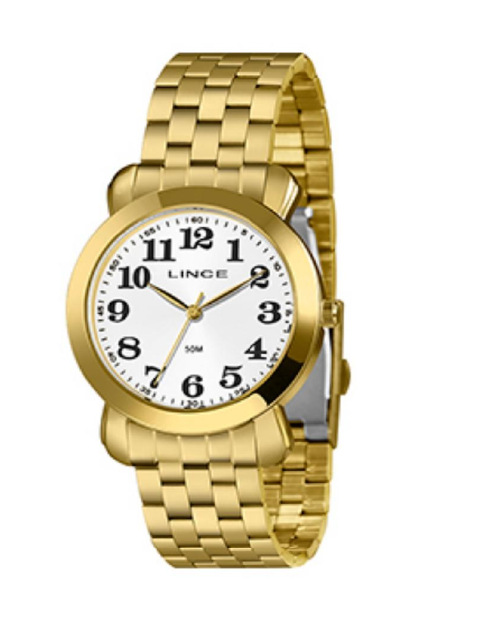 Relógio Lince Feminino dourado fundo branco