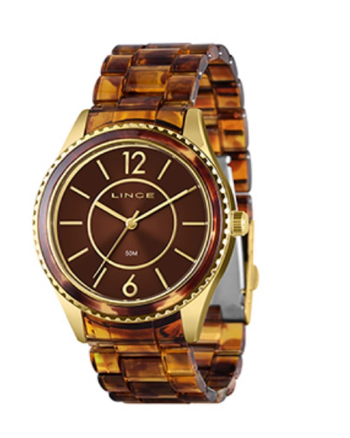 Relógio Lince Feminino fundo marrom pulseira de madri pérola