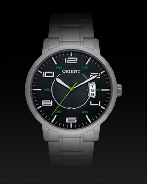 Relógio Masculino Orient f fundo preto com detalhes em verde