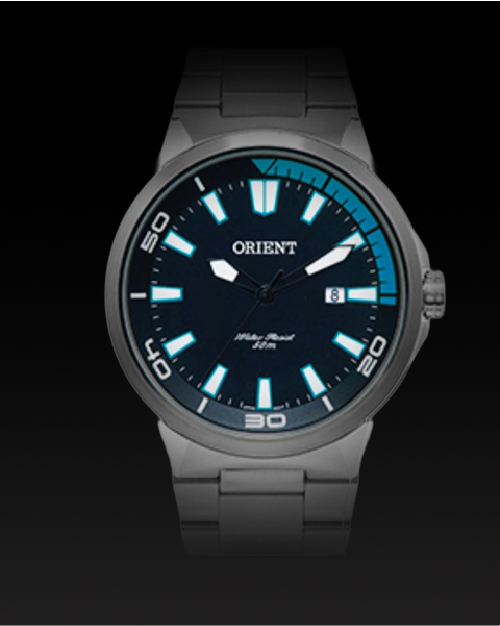 Relógio Masculino Orient f fundo preto detelhes em azul