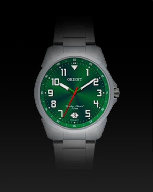 Relógio Masculino Orient fundo verde ponteiro vermelho
