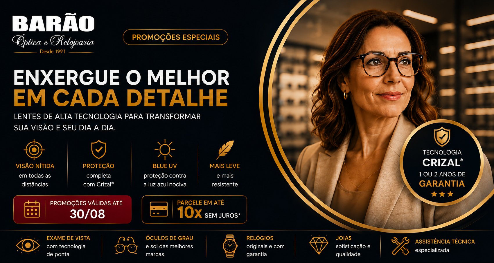 Promoção de lentes na Óptica Barão em Campinas com lentes