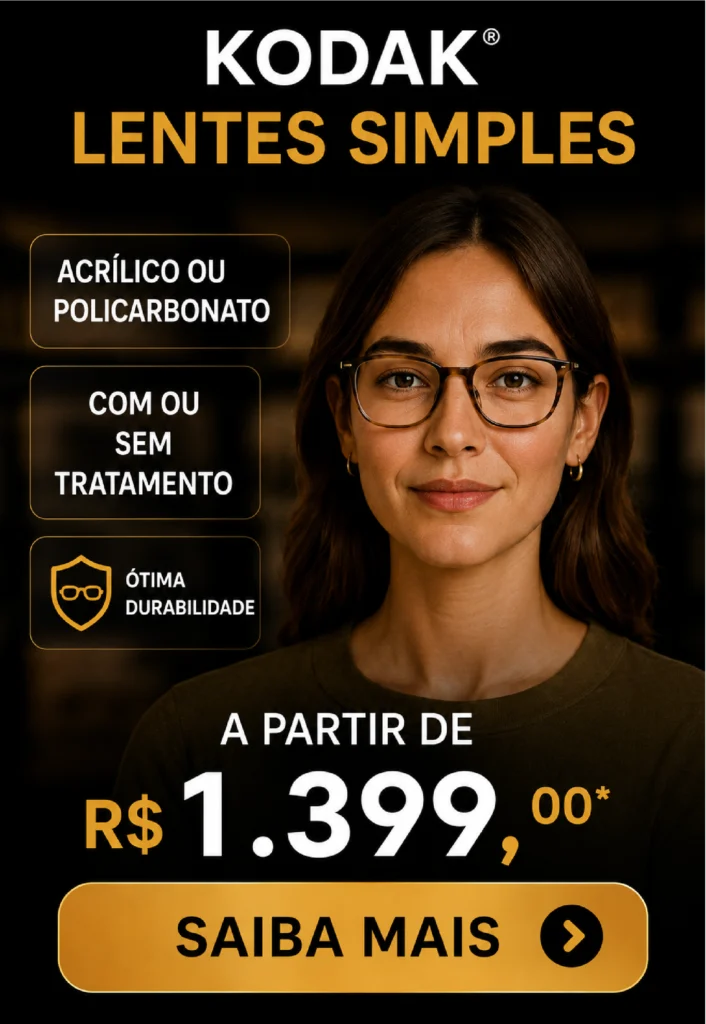 Lentes simples Kodak em acrílico e policarbonato com opções Blue UV e antirreflexo na Óptica Barão