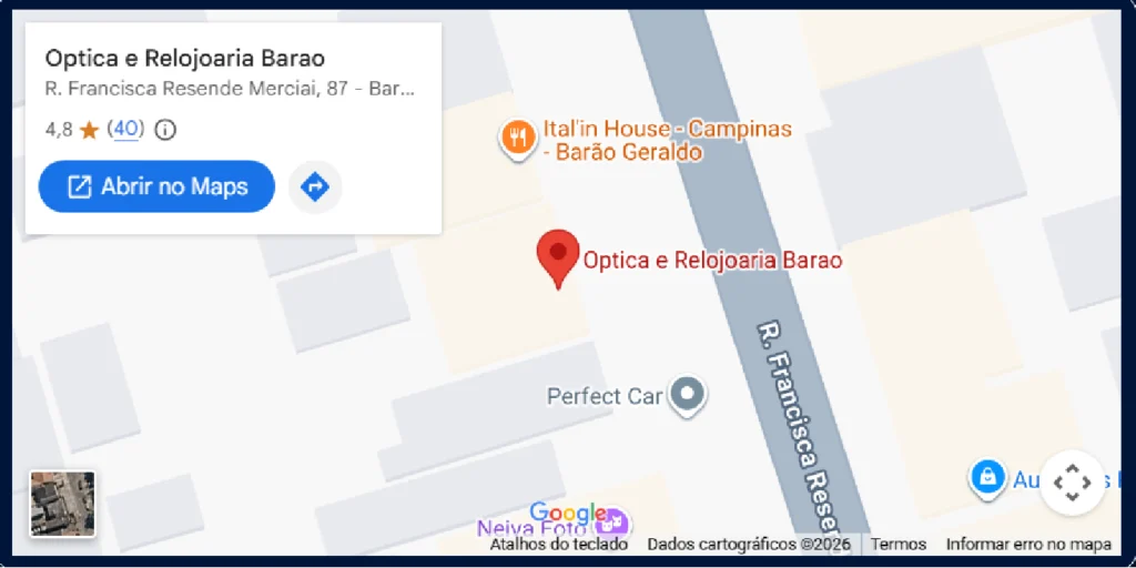 Localização da Óptica Barão em Barão Geraldo, Campinas